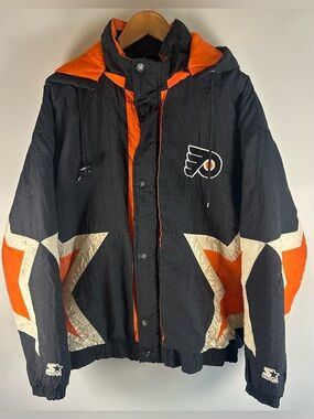 Vintage 90s Starter Philadelphia Flyers NHL Full Zip Jacket Size L Hooded Nylon